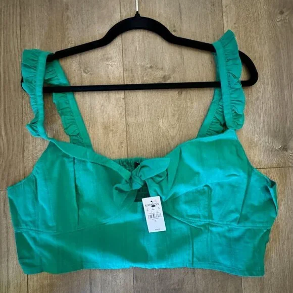 Express Green Ruffle Strap Crop Top – Size XL - Picture 2 of 6